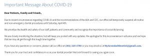 My Greenbelt Dentist, Important Message About Covid-19